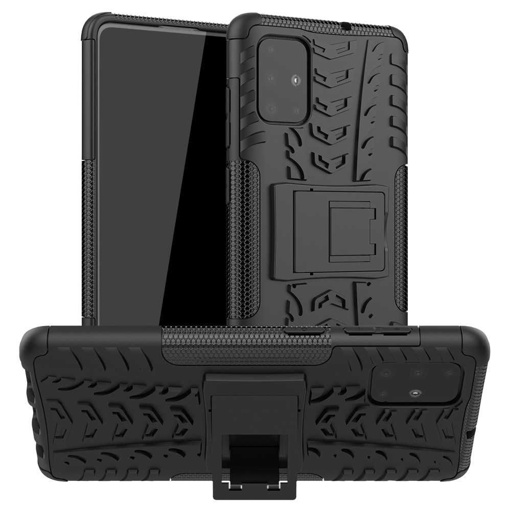 เคส Samsung Galaxy A51 #เคสฝาหลังกันลื่น Cool Tyre Pattern Kickstand (PC + TPU)