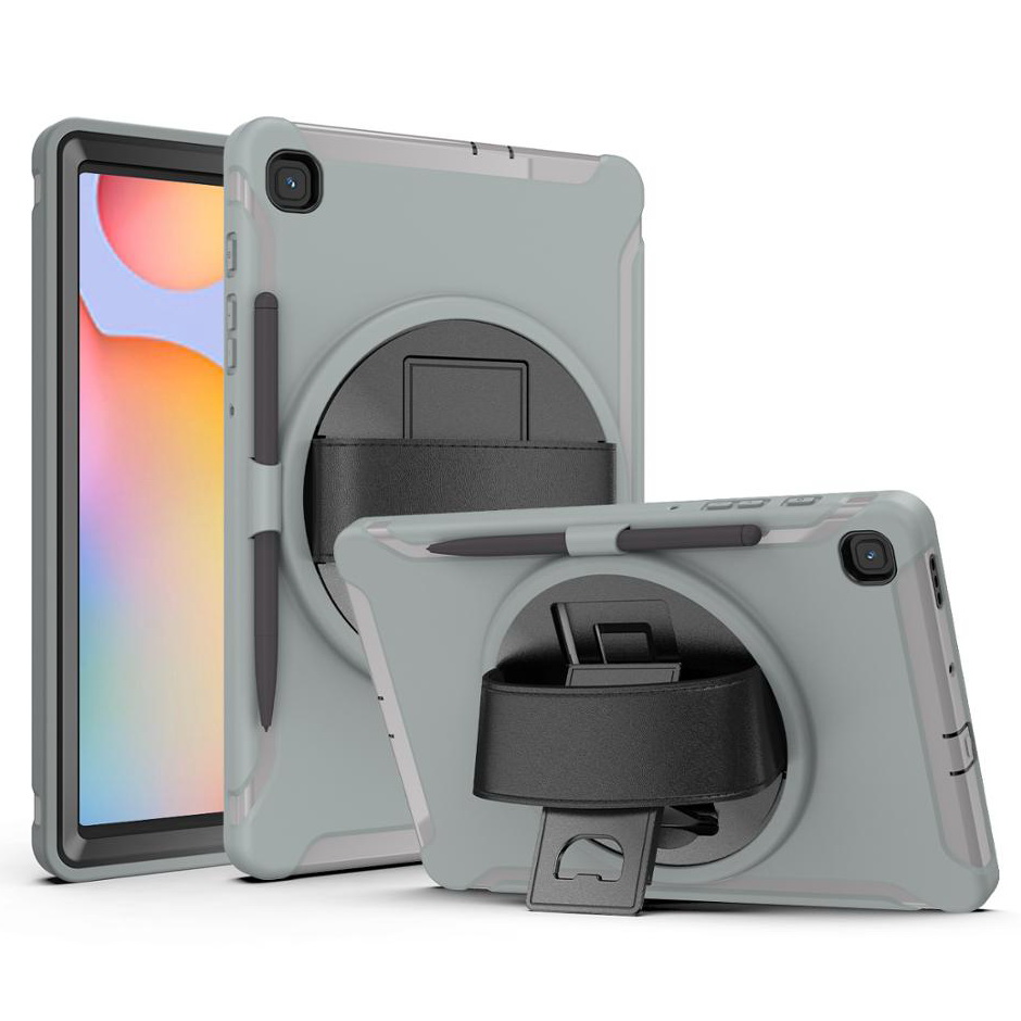 เคส Samsung Galaxy Tab S6 Lite 10.4" P615 P610 #เคสฝาหลังพลาสติกมีขาตั้งหมุนได้ 360° Swivel Kickstand PC + TPU Tablet Combo Shell with Hand Strap มีสายรัดมือ