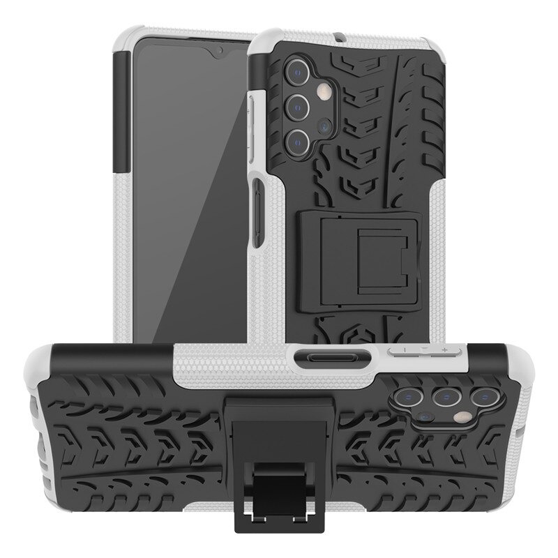 เคส Samsung Galaxy A32 5G #เคสฝาหลังกันลื่น Cool Tyre Pattern Kickstand (PC + TPU)