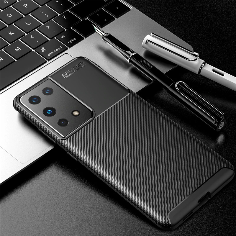 Case Samsung Galaxy S21 Ultra 5G #เคสฝาหลังนิ่ม Carbon Fiber Anti-drop TPU Protection