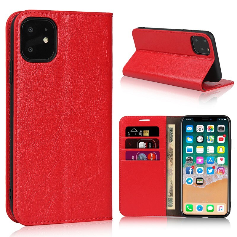 Case iphone 11 #เคสฝาพับแบบกระเป๋าสตางค์คุณภาพดี Crazy Horse Genuine Leather Cover
