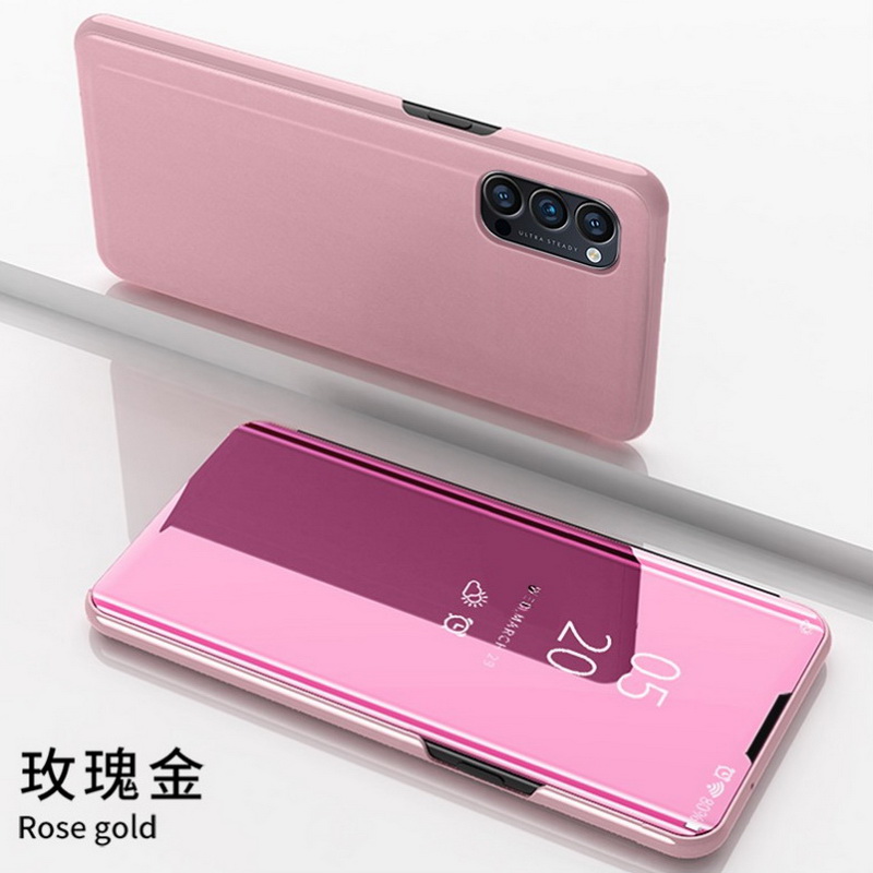 เคส OPPO Reno 5 Pro 5G #เคสฝาพับปกโปร่งแสงผิวเงา Electroplating Mirror Surface Window View