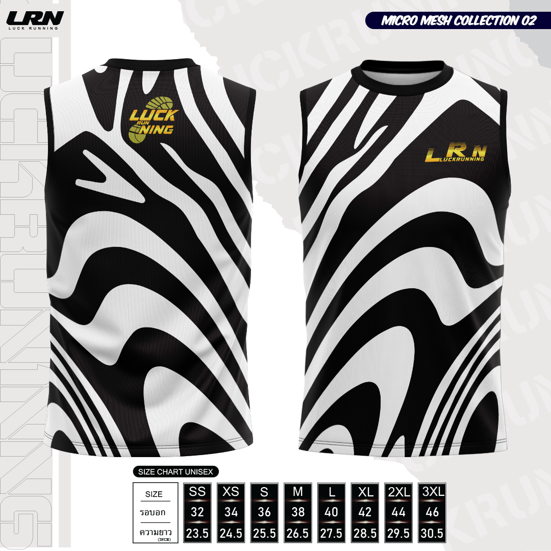 เสื้อวิ่งพิมพ์ลายแขนกุด LRN Collection 02 เนื้อผ้า Micro Mesh สำหรับวิ่งมาราธอน (MM12-02)