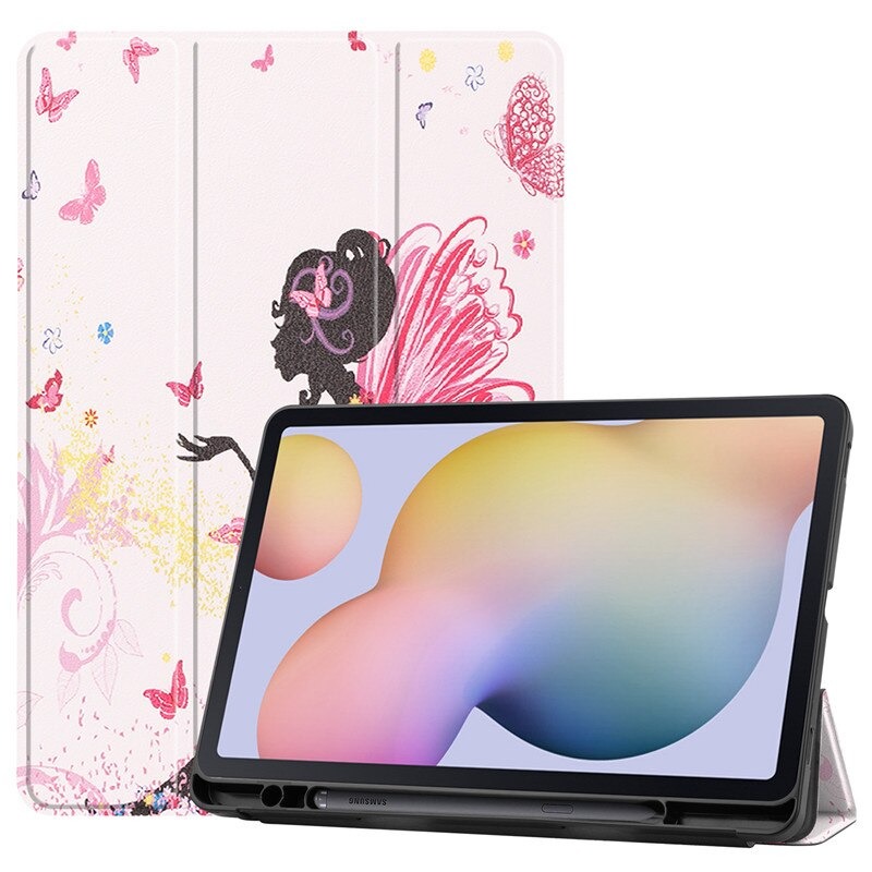 เคส Samsung Galaxy Tab S7 SM-T870 SM-T875 #เคสแบบฝาพับหนัง PU พิมพ์ลายมีช่องเก็บปากกา with Pencil Holder Tri-Fold Stand Cover Leather Smart Case