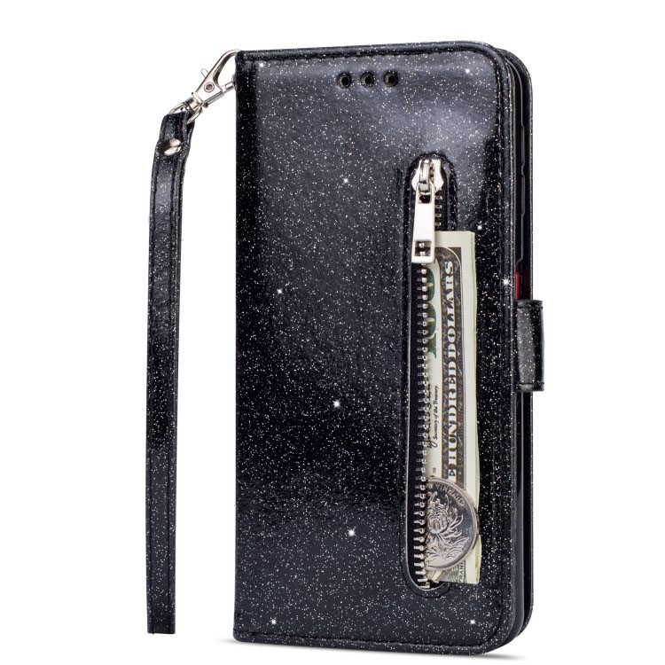 เคส Huawei P30 #เคสฝาพับแบบกระเป๋าเงินหนังกลิตเตอร์ พร้อมสายรัด Glitter Powder Zippered Stand Leather Wallet Case with Strap