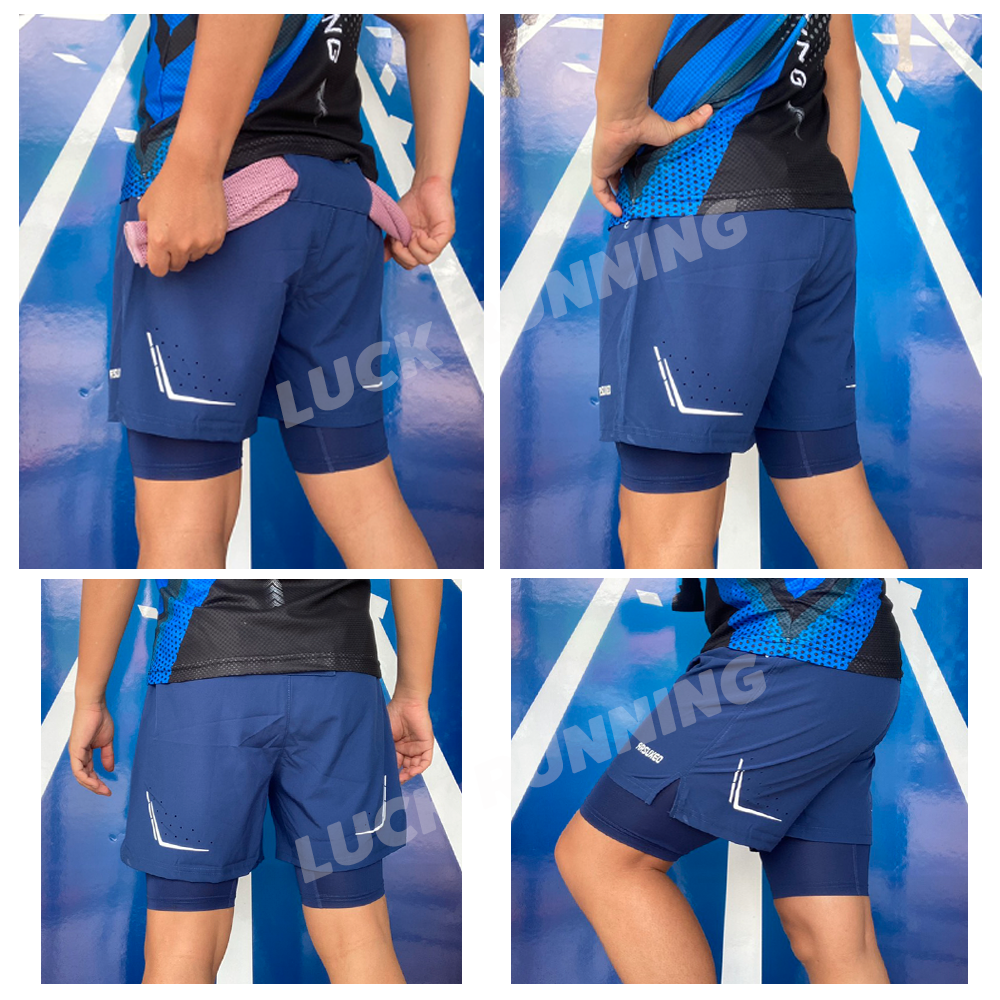 กางเกงวิ่งมาราธอน 2-in-1 มีซิปกระเป๋าหลัง มีช่องเก็บผ้าเช็ดเหงื่อได้ ARSUXEO รุ่น B192(F6)