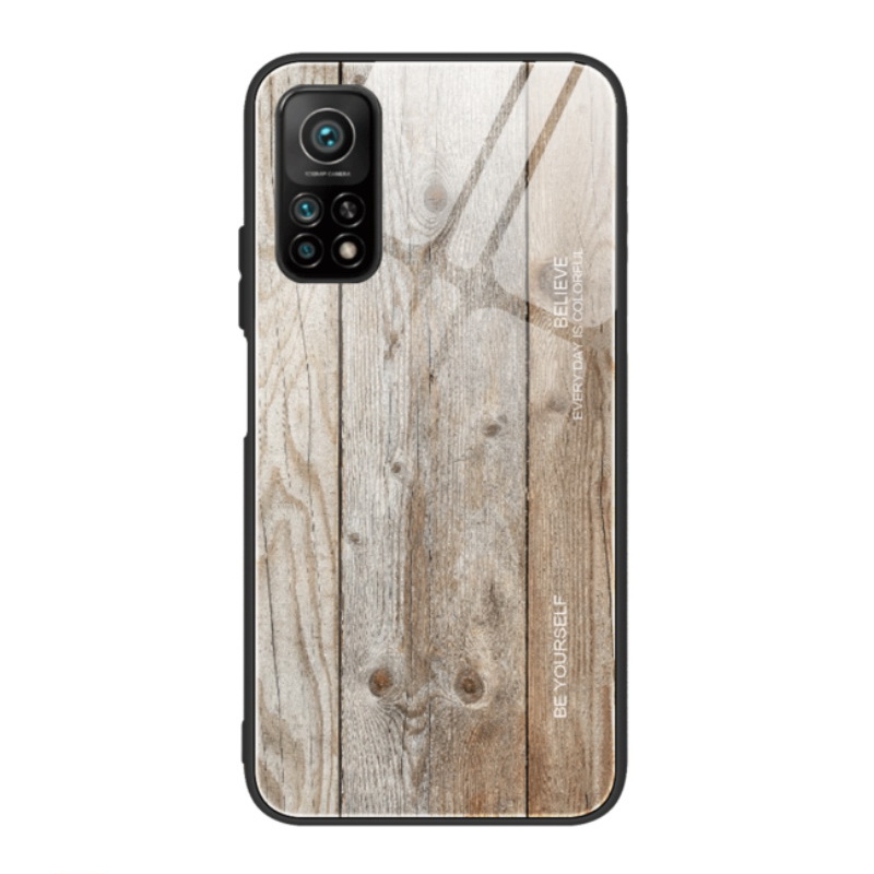 เคส Xiaomi Mi 10T Pro #เคสฝาหลังกระจกลายผิวไม้ Case Hard Tempered glass Wood grain protect Back Cover
