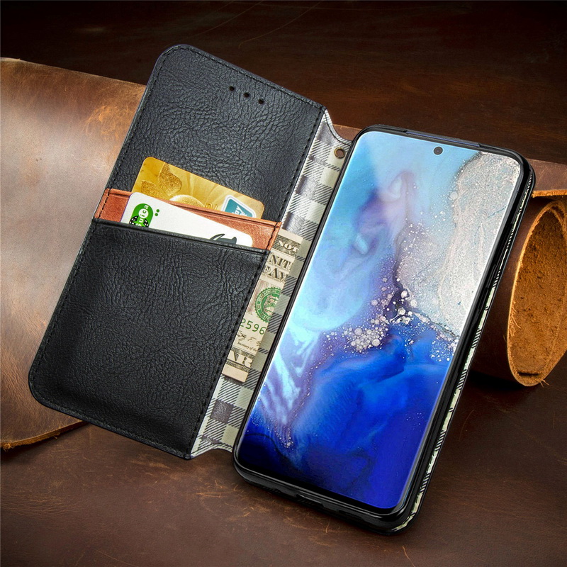 เคส Samsung Galaxy S20 Ultra / S20 Ultra 5G #เคสฝาพับแบบกระเป๋าสตางค์ Magnetic Flip Wallet Bracket Leather Lattice TPU Phone Case