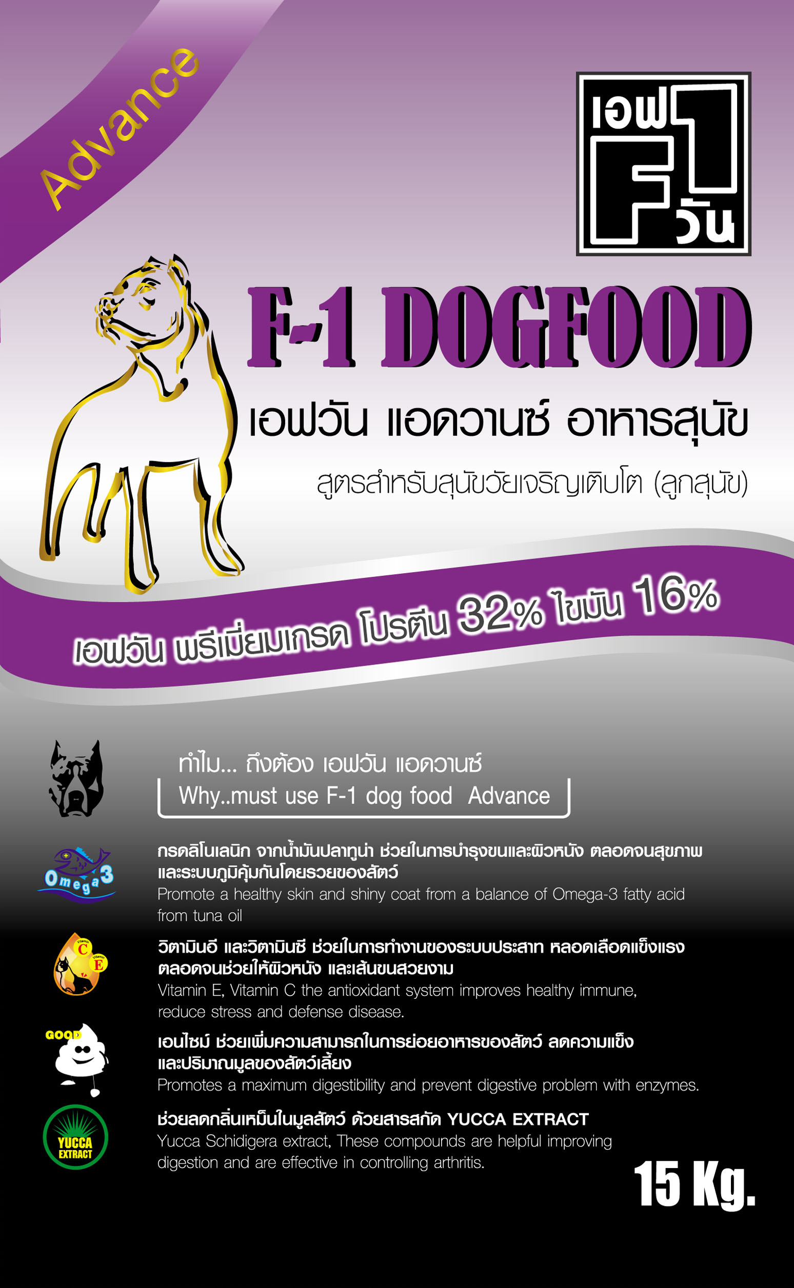 F1 Advance อาหารสุนัขโปรตีนสูง (32%) สูตร Advance 5kg