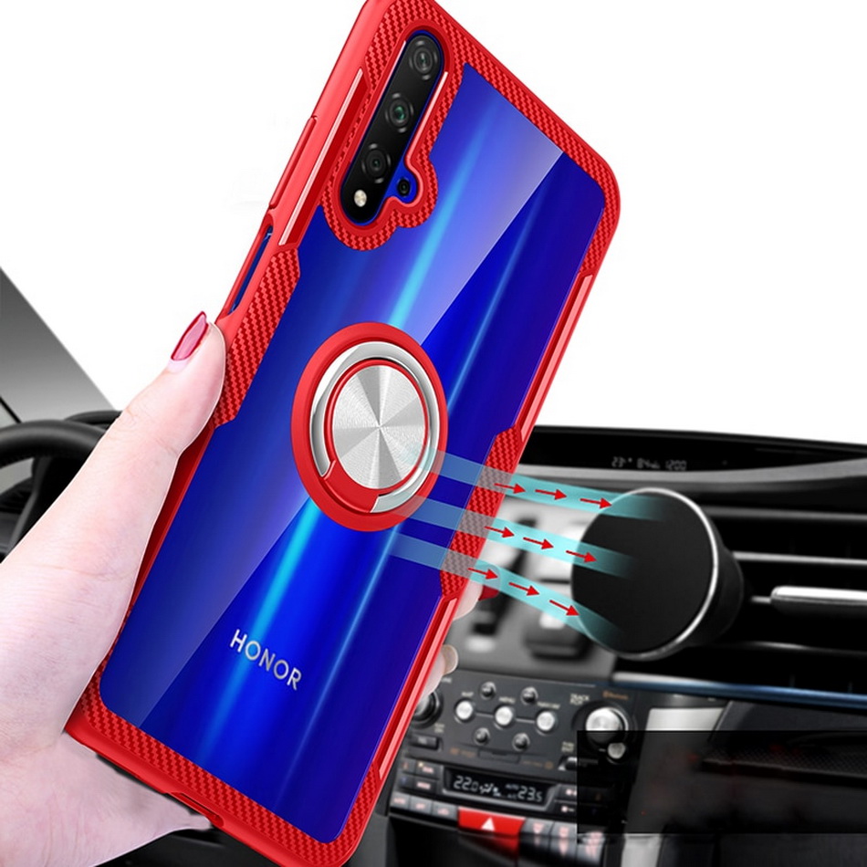 Case Huawei Nova 5T #เคสฝาหลังใสขอบทึบมีแหวนสวมนิ้วโลหะ TPU + PC