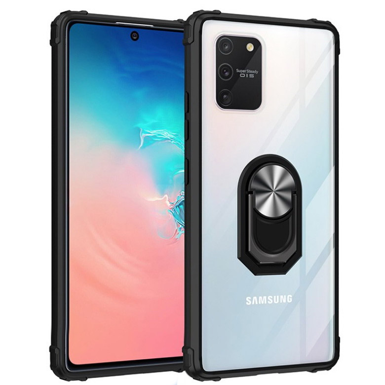 Case Samsung Galaxy S10 Lite #เคสฝาหลังใสขอบทึบ +TPU Hybrid Case มีแหวนสวมนิ้วโลหะ