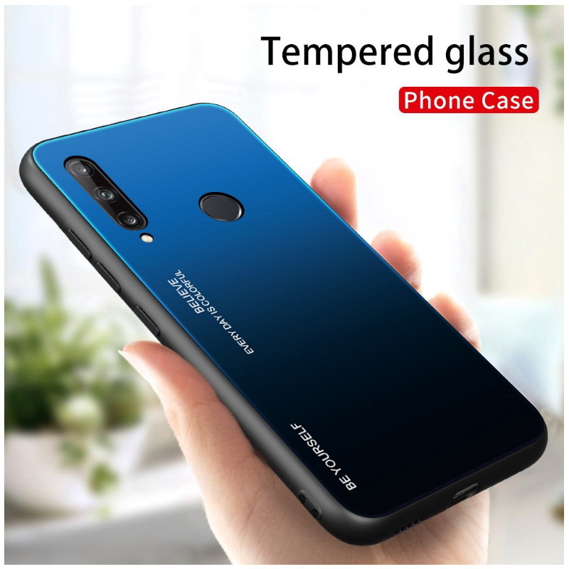 Case Huawei Y7p #เคสฝาหลัง Gradient Color Glass + PC + TPU Hybrid Case