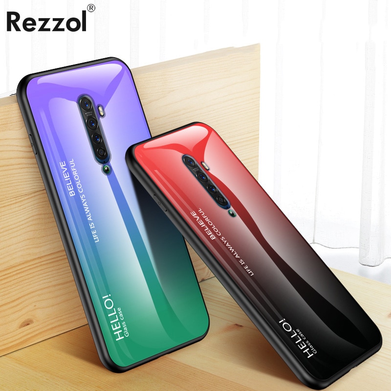 Case OPPO Reno 2 #เคสฝาหลัง Gradient Color Glass + PC + TPU Hybrid Case