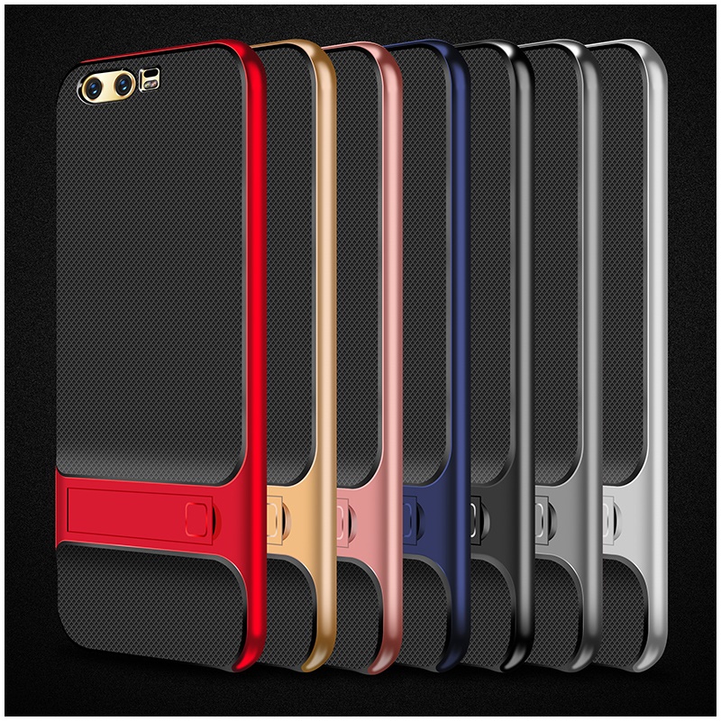 เคส Huawei P10 #เคสแบบฝาหลัง ELEGANCE ลายตารางลูกผสม PC + TPU มีขาตั้งในตัว คุณภาพดี