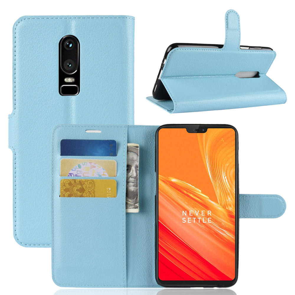 เคส OnePlus 6 #เคสฝาพับสไตล์กระเป๋าสตางค์หนัง PU ผิวลิ้นจี่