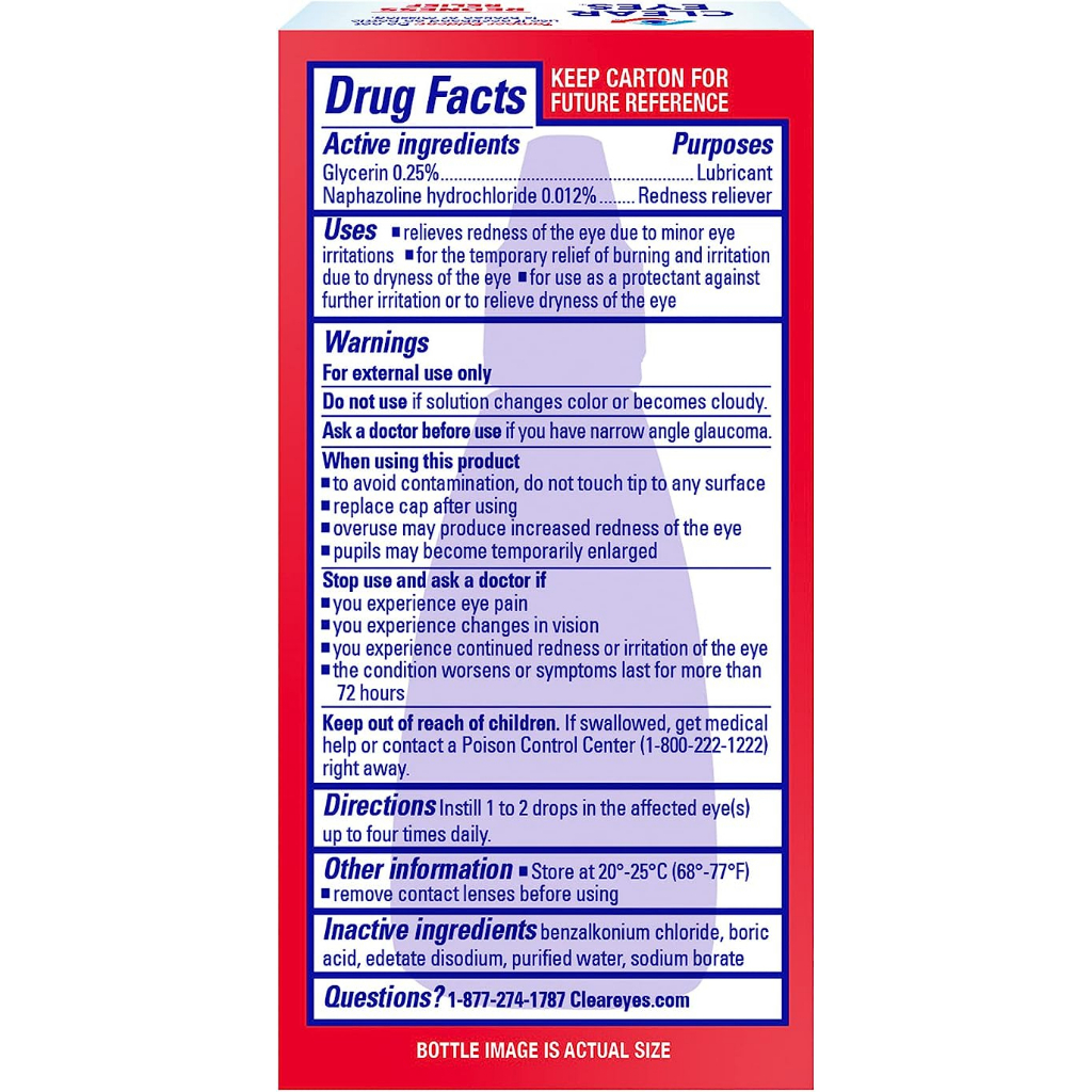 70% Sale!!! EXP.09/25Clear Eyes® Eyedrops for Relieves Redness, Itching and Irritation ผลิตภัณฑ์หยอดตา น้ำยาหยอดตา
