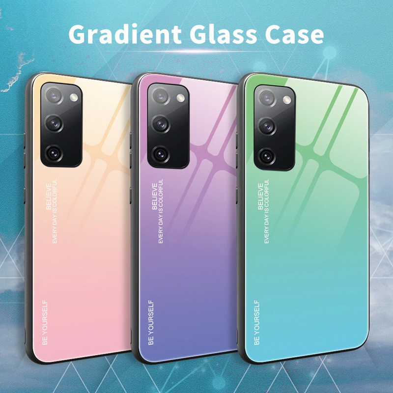 เคส Samsung Galaxy S20 FE / S20 FE 5G #เคสฝาหลัง Gradient Color Glass + PC + TPU Hybrid Case