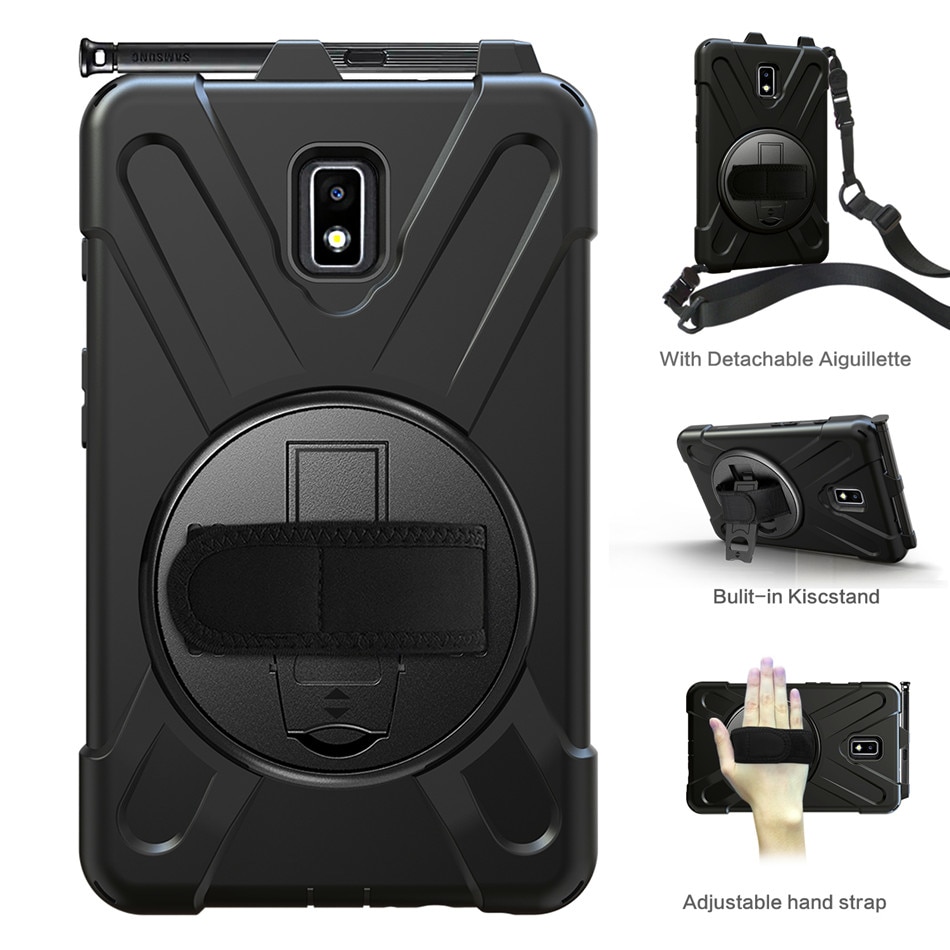 เคส Samsung Galaxy Tab Active 2 8.0 SM-T390 T395 T397 #เคสฝาหลังกันกระแทก X-Shape 360 Degree Rotary Kickstand PC + Silicone มีสายคล้องมือ มีสายคล้องคอ