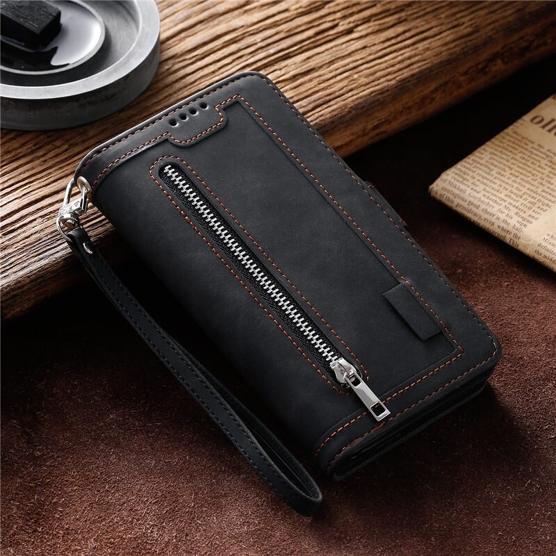 Case Samsung Galaxy A22 #เคสฝาพับหนัง PU มีช่องซิปช่องเก็บบัตรหลายช่อง Zipper Wallet Leather Flip Case