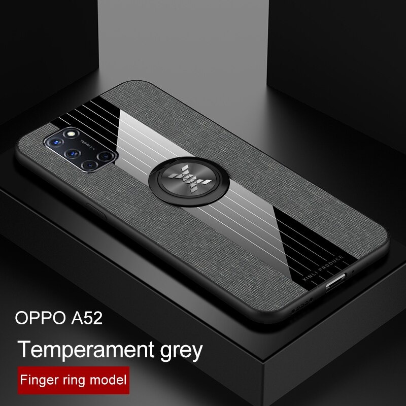 Case OPPO A92 #เคสฝาหลังเคลือบผ้าเนื้อมีแหวนสวมนิ้ว TPU ไฮบริด+อะคริลิ + แหวนโลหะ [ในตัวแผ่นโลหะแม่เหล็ก]