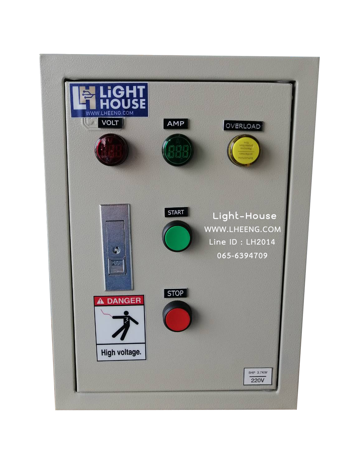 ตู้ควบคุมสตาร์ทมอเตอร์ 5 แรงHP 220V 2 สายไฟบ้านแบบบอกค่ากระแสและโวลต์ได้ ตู้ควบคุมปิด-เปิด มอเตอร์ 5 HP แรง, มอเตอร์ปั๊มน้ำ, มอเตอร์พัดลม,เครื่องบด,โรงสีขาว,ปั๊มหอยโข่ง,ปั๊มบาดาล,เครื่องตัดเหล็ก,เครื่องผสมอาหาร,ใช้ได้ทั้ง มอเตอร์ 2 สายไฟบ้าน