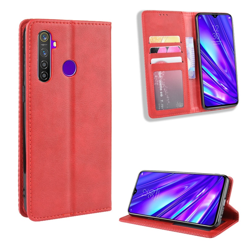 เคส Realme 5/5s #เคสฝาพับปกหนังสไตล์วินเทจดูดซับอัตโนมัติแบบกระเป๋าสตางค์