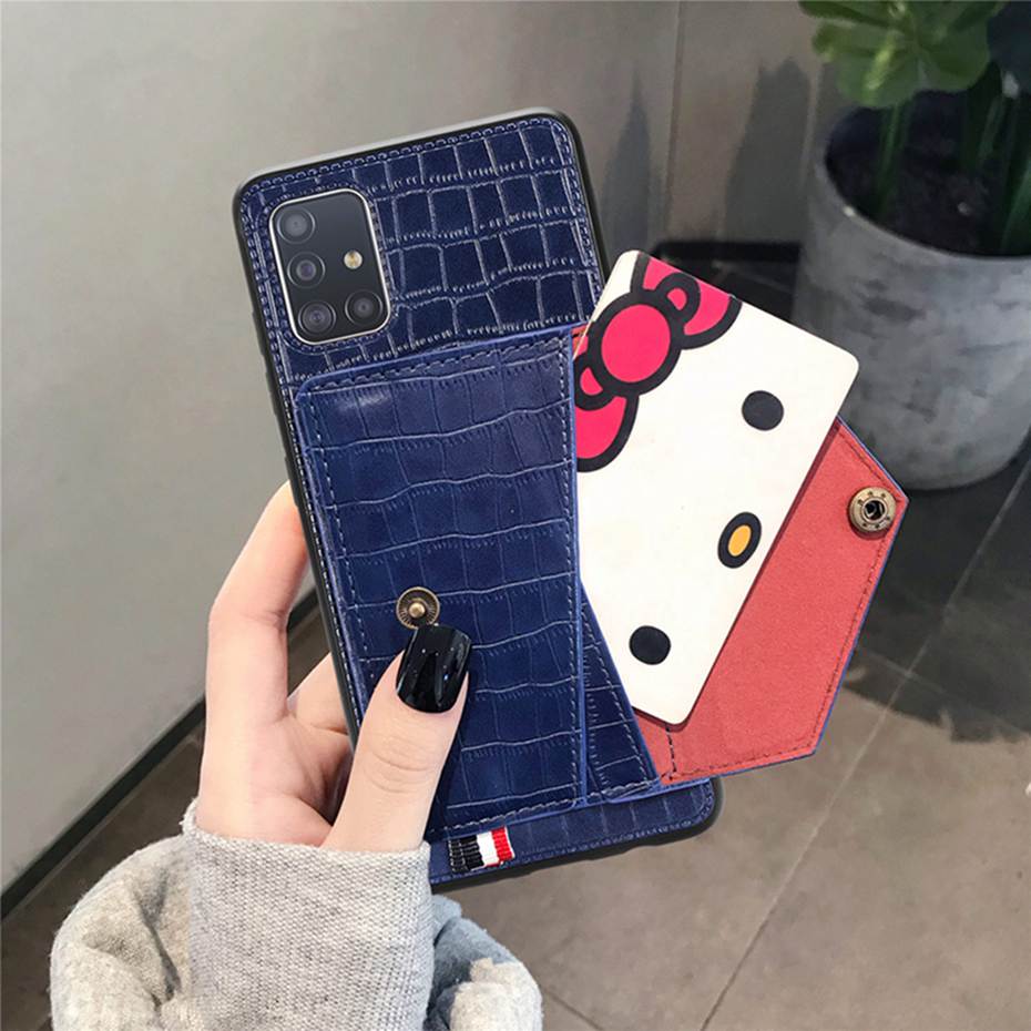 เคส Samsung Galaxy A51 #เคสฝาหลังมีที่วางนามบัตร TPU เคลือบ หนัง PU ผิวหนังจระเข้มีที่เก็บบัตร Crocodile Texture Card Holder Stand PU Leather Coated TPU