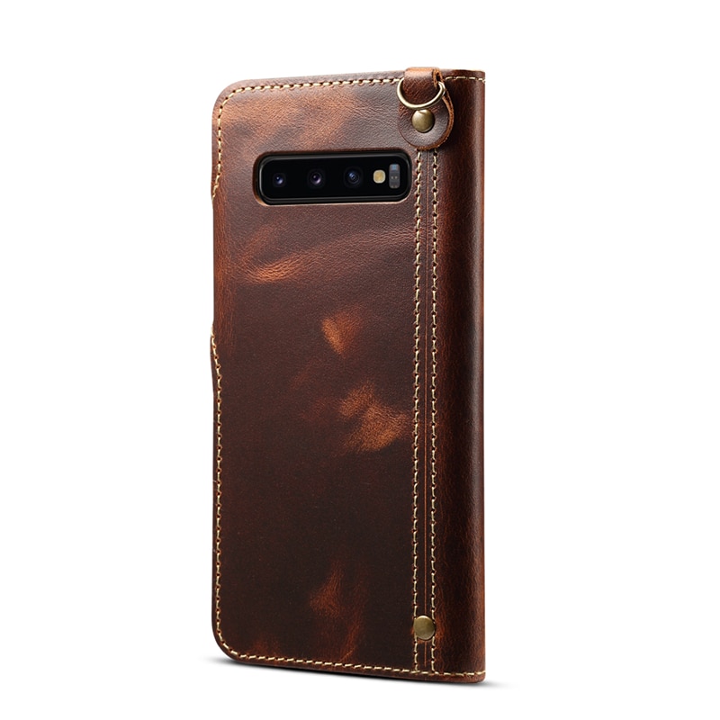 Case Samsung Galaxy S10+ #เคสฝาพับหนังแท้พร้อมสายคล้อง Genuine Wallet Leather Phone Cover with Lanyard