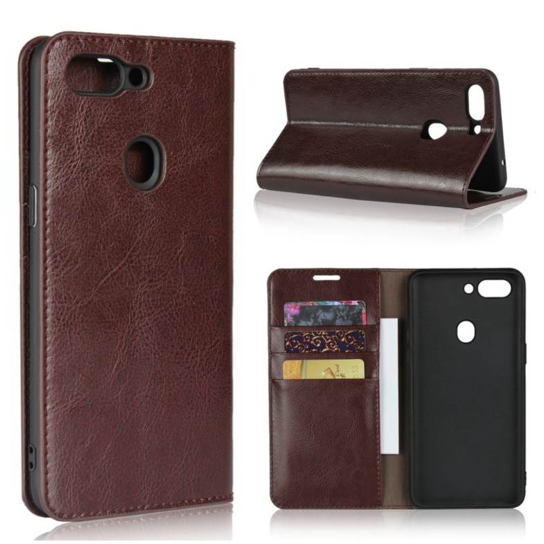 Case OPPO R15 Pro#เคสฝาพับหนังแท้แบบกระเป๋าสตางค์คุณภาพดี Crazy Horse Genuine Leather Cover
