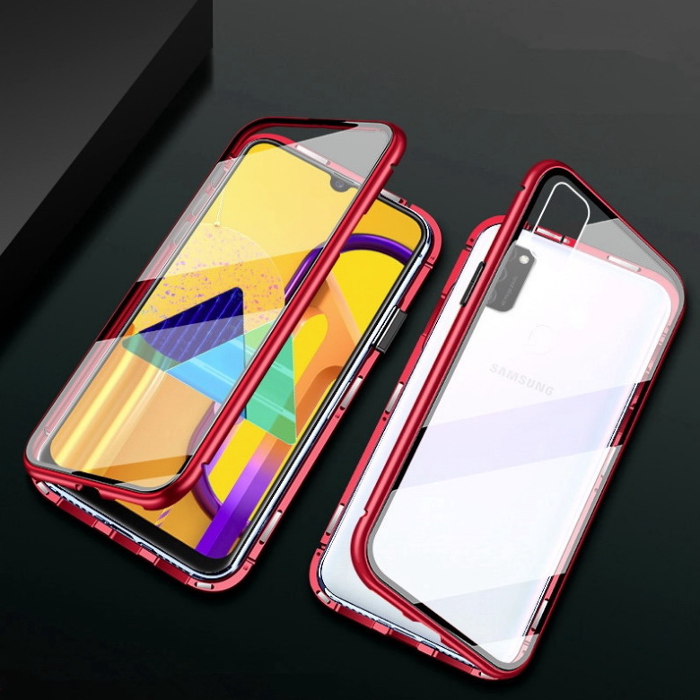 เคส Samsung Galaxy A51 #เคสฝาครอบกระจกขอบโลหะดูดซับแม่เหล็ก Fully Protection Magnetic Adsorption Glass Metal Phone Protective