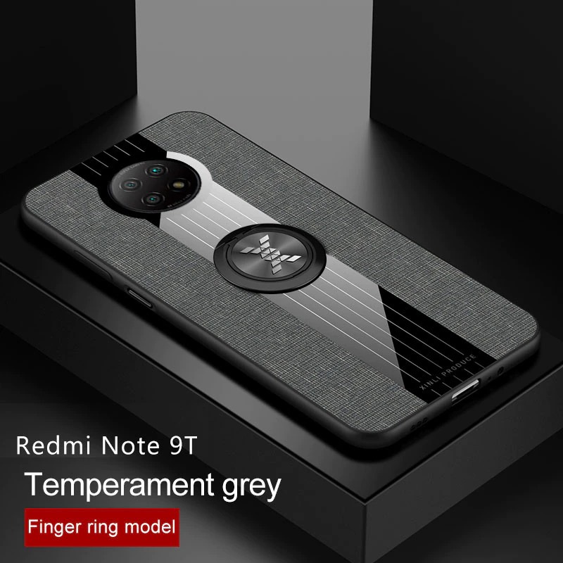 เคส Redmi Note 9T 5G #เคสฝาหลังเคลือบผ้าเนื้อมีแหวนสวมนิ้ว TPU ไฮบริด+อะคริลิค + แหวนโลหะ