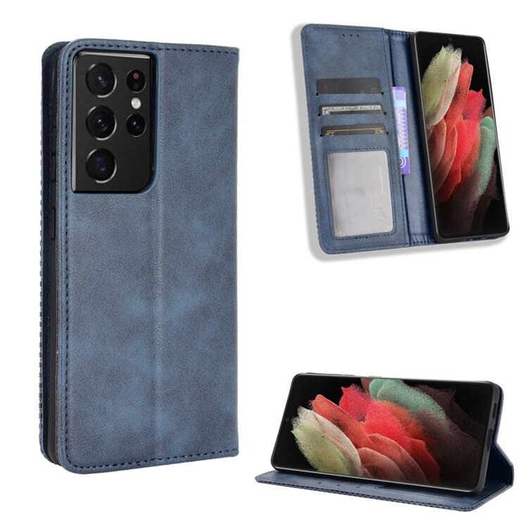 เคส Samsung Galaxy S21 Ultra 5G #เคสฝาพับปกหนังสไตล์วินเทจดูดซับอัตโนมัติแบบกระเป๋าสตางค์