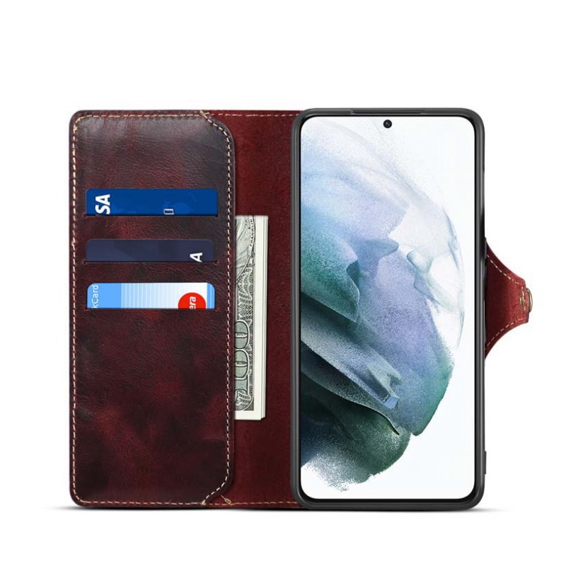 Case Samsung Galaxy S23 Ultra 5G#เคสฝาพับหนังแท้พร้อมสายคล้อง Genuine Wallet Leather Phone Cover with Lanyard