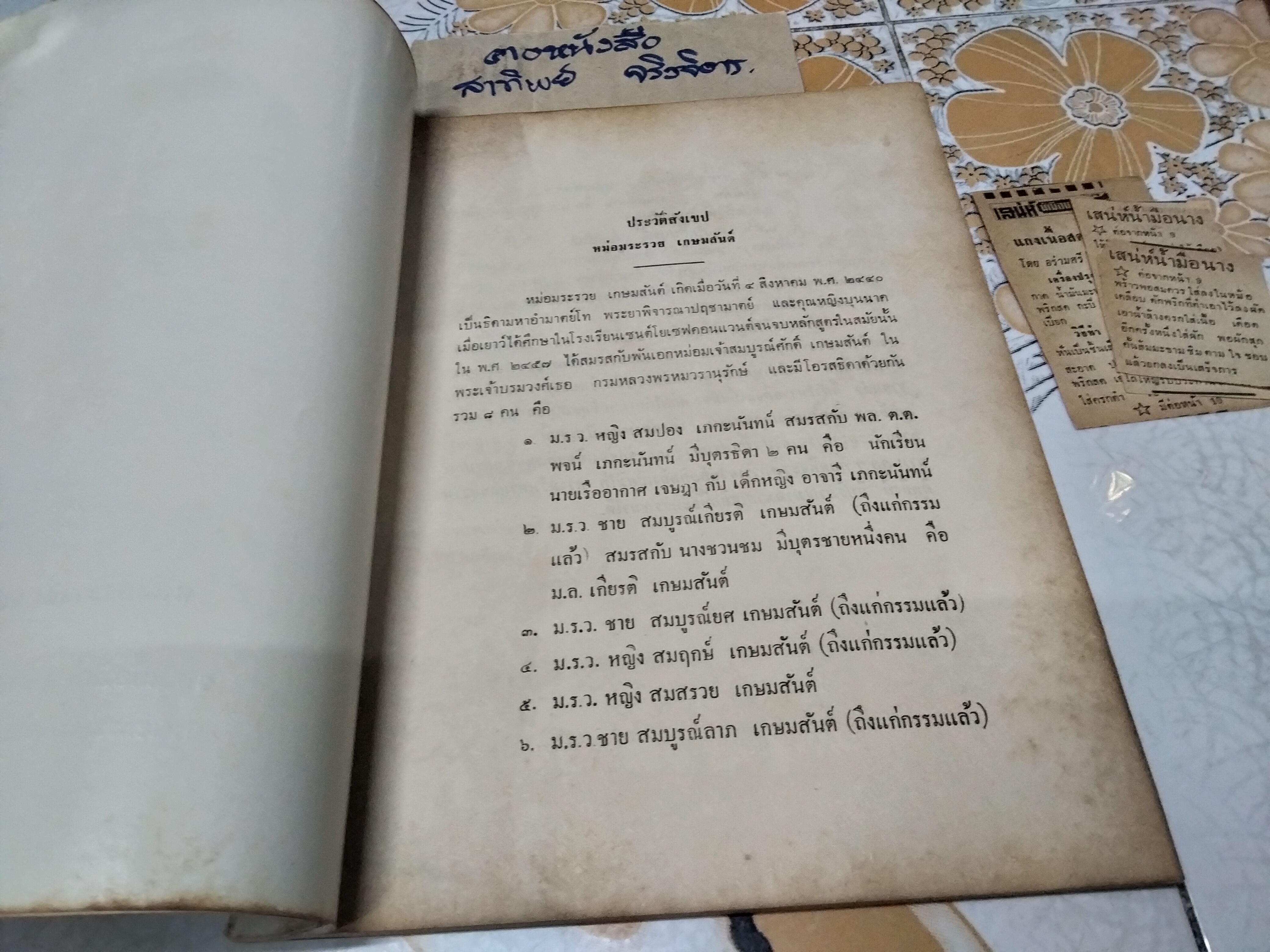 ตำราอาหารคาวหวานและของว่าง - อนุสรณ์ในงานฌาปนกิจศพ หม่อมระรวย เกษมสันต์ **สินค้าหมด**