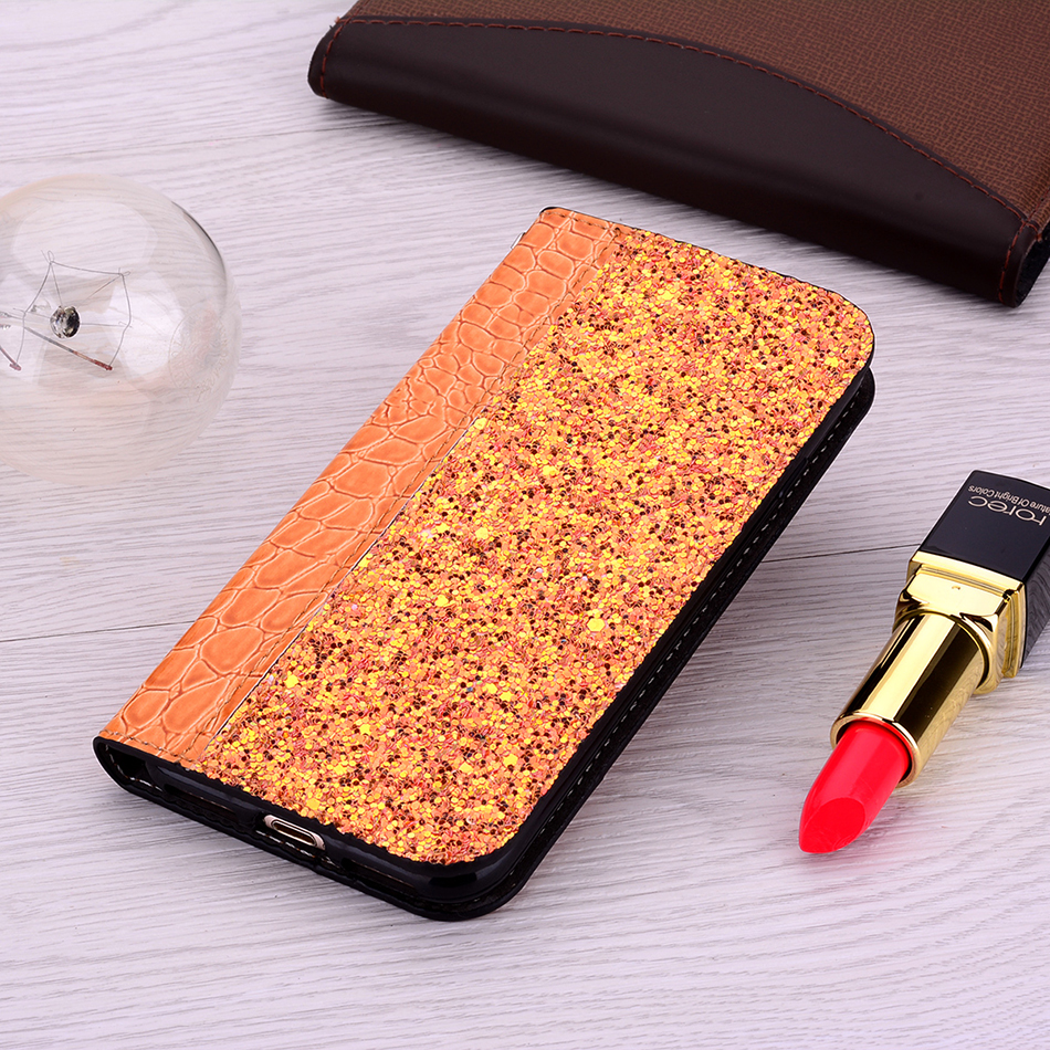 Case Huawei P30 Lite #เคสฝาพับหนัง PU ลายหนังจระเข้ Crocodile Texture Glittery Sequins Splicing มีช่องใส่การ์ด