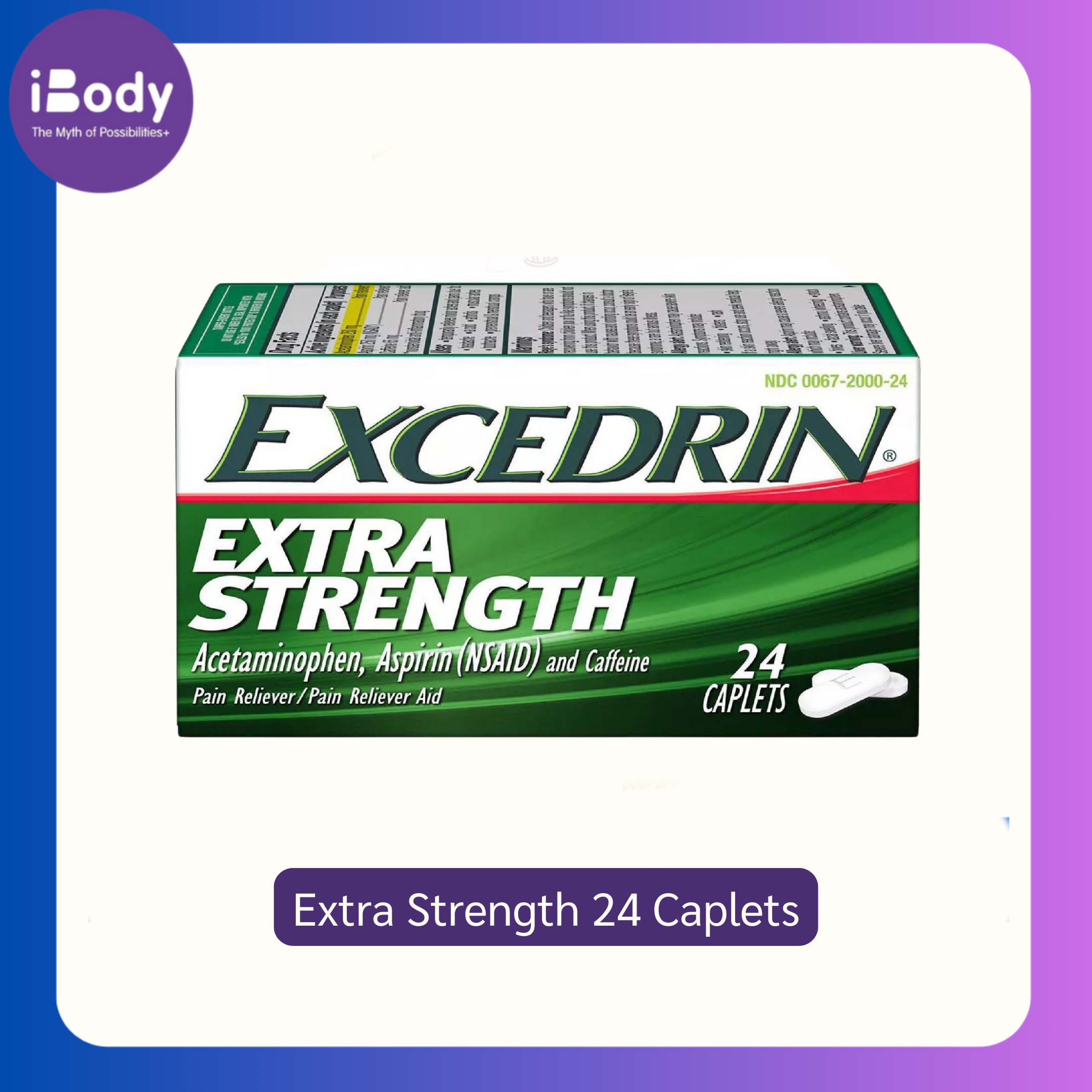 Excedrin® Extra Strength 24 or 100 Caplets สีเขียว Headache relief starts in just 15 minutes
