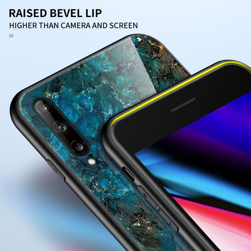 Case Huawei Y7p #เคสฝาหลัง Gradient Color ลายหินอ่อน Glass + PC + TPU Hybrid Case
