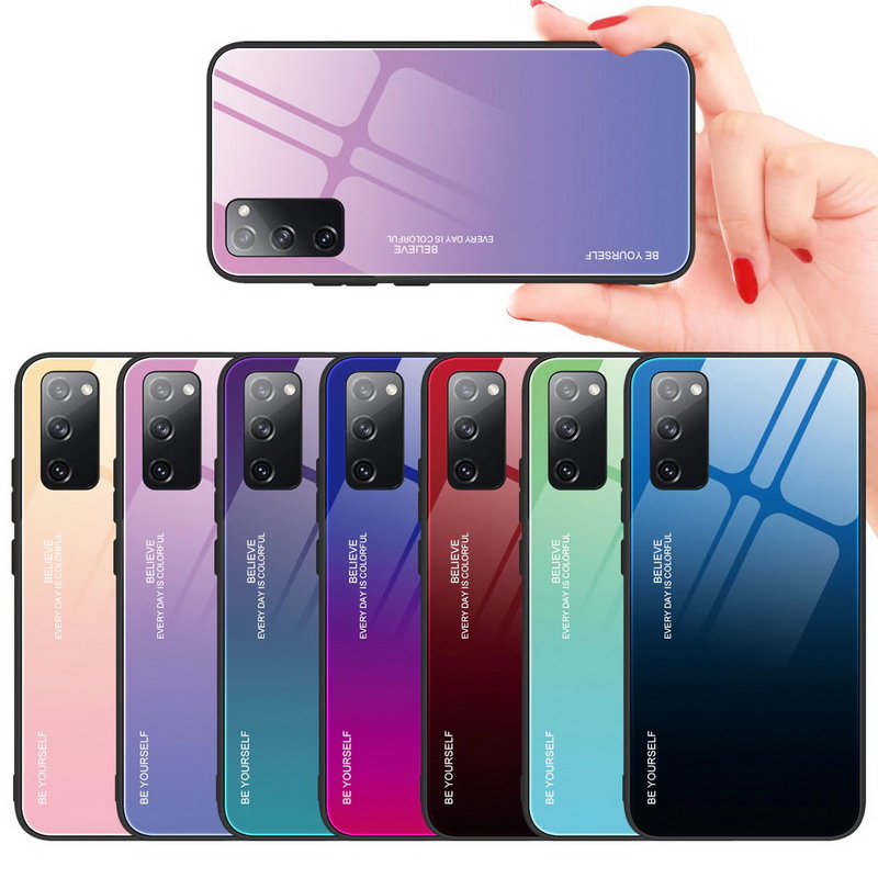 เคส Samsung Galaxy S20 FE / S20 FE 5G #เคสฝาหลัง Gradient Color Glass + PC + TPU Hybrid Case