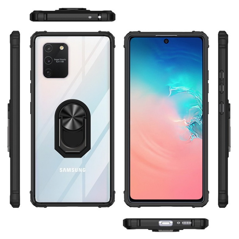 Case Samsung Galaxy S10 Lite #เคสฝาหลังใสขอบทึบ +TPU Hybrid Case มีแหวนสวมนิ้วโลหะ