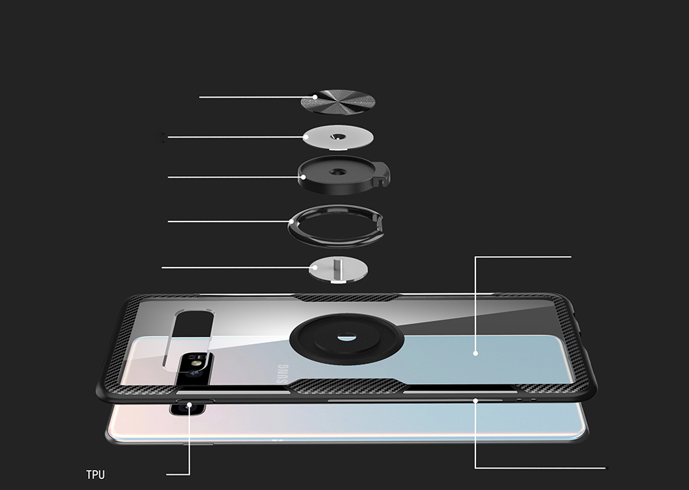 Case Samsung Galaxy S10+ #เคสฝาหลังมีแหวนสวมนิ้ว Finger Ring Kickstand Acrylic Tempered Glass + TPU