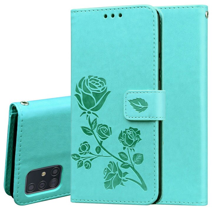 Case Samsung Galaxy A51 #เคสฝาพับหนัง PU ลายดอกกุหลาบแบบกระเป๋าสตางค์ Imprinted Rose Leather