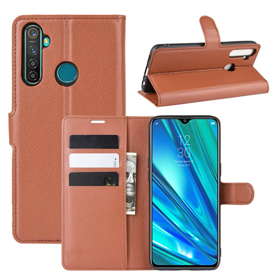 Case Realme 5i/ 5/5s #เคสฝาพับสไตล์กระเป๋าสตางค์หนัง PU ผิวลิ้นจี่