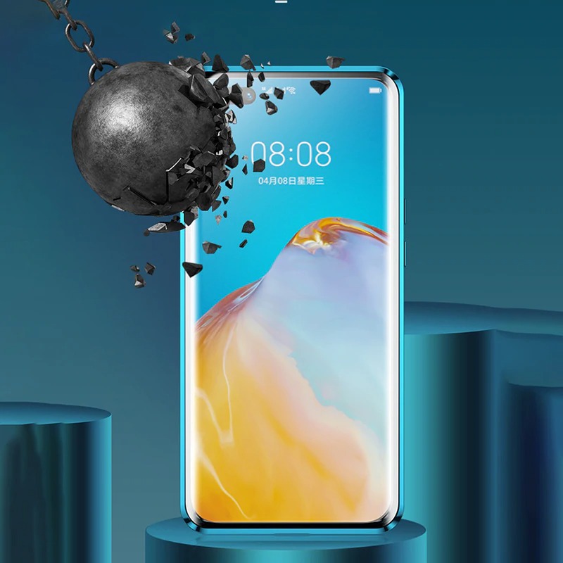 Case Huawei P40 #เคสฝาครอบกระจกประกบหน้าหลังขอบโลหะดูดซับแม่เหล็ก Fully Protection Magnetic Adsorption Glass Metal Phone Protective