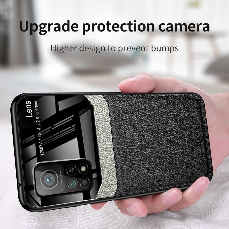 Case Xiaomi Mi 10T Pro #เคสฝาหลังไฮบริด PU +TPU + glass สีทูโทน Shockproof Leather Mirror Glass Silicone Phone Back Cover