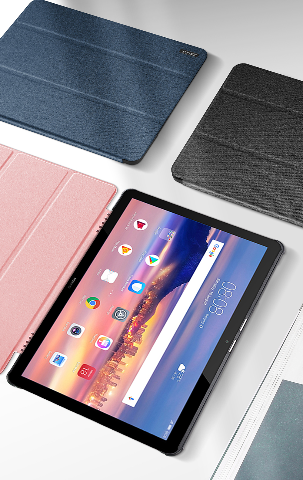 Case Huawei MediaPad T5 10 #เคสแบบฝาพับผิวเนื้อผ้า DUXDUCIS Domo Series Cloth Texture Tri-fold Stand PU Leather Smart Flip Case