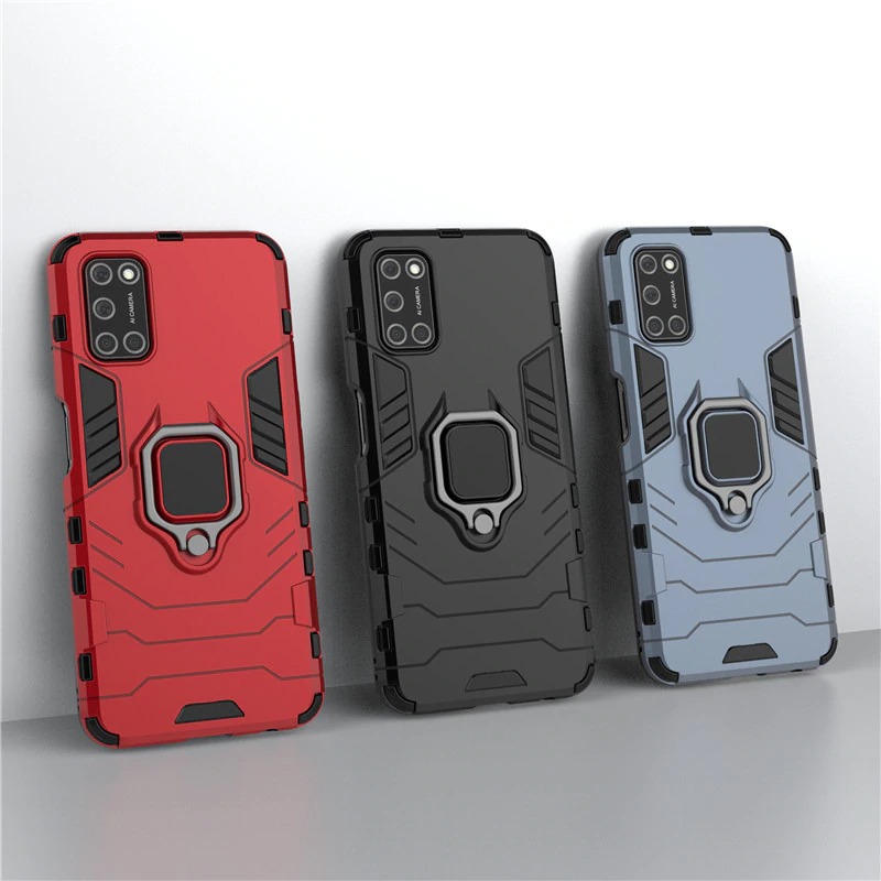 Case OPPO A92 #เคสฝาหลังพลาสติกแข็ง +TPU Hybrid Case มีแหวนสวมนิ้วโลหะ