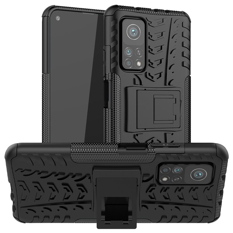 Case Xiaomi Mi 10T Pro #เคสฝาหลังกันลื่น Cool Tyre Pattern Kickstand (PC + TPU)
