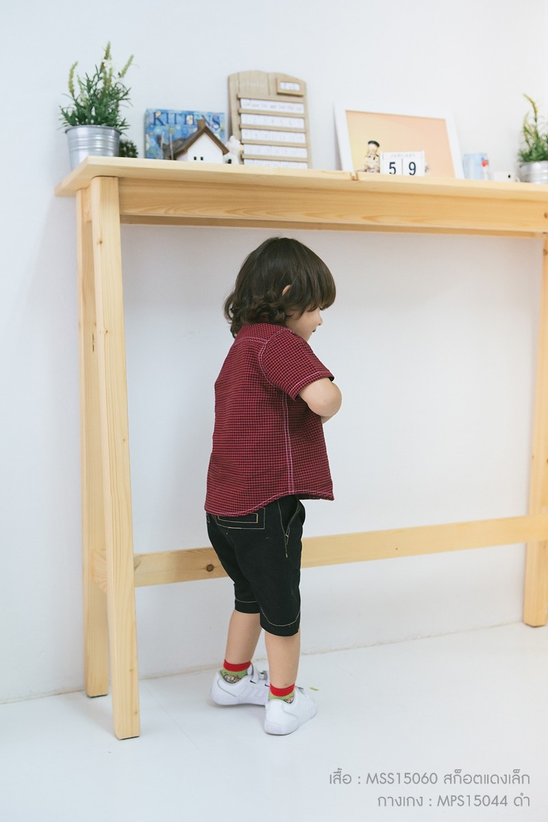 เสื้อเชิ้ต ลายสก็อต สีแดง สำหรับเด็ก