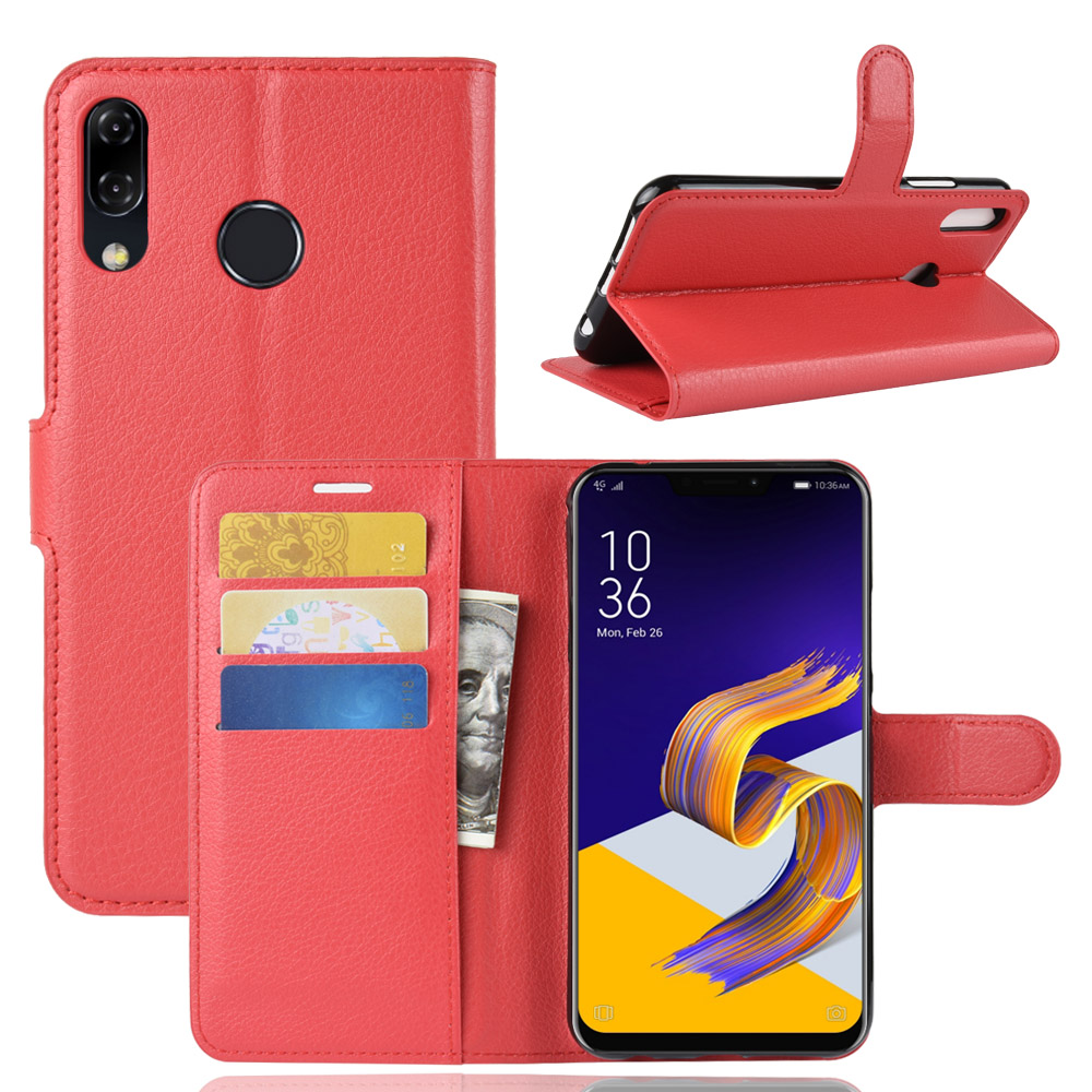 Case Asus Zenfone 5 ZE620KL / 5z ZS620KL #เคสฝาพับสไตล์กระเป๋าสตางค์หนัง PU ผิวลิ้นจี่สีสันสวยงามทันสมัย