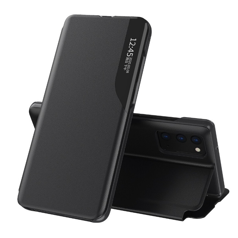 Case Samsung Galaxy S20 FE / S20 FE 5G #เคสฝาพับเคลือบผิวหนัง PU มีช่องวิวด้านข้างพับวางตั้งได้ Smart Flip kickstand leather Cover